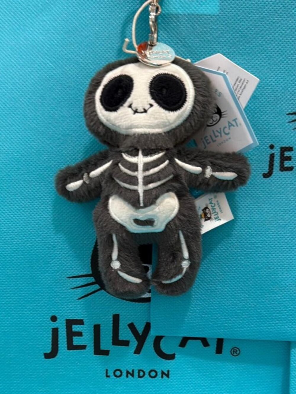 NWT Jellycat Skeleton Bob Bag Charm Plush Keychain Clip Halloween
